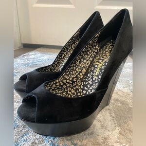Wedge Suede leather platform open toe heels size 7.5